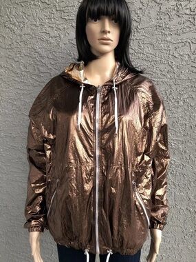 Blank NYC reversible Metallic Bronze/Gold Hooded windbreaker Jacket